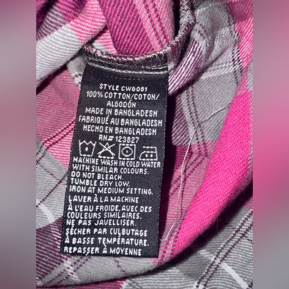 Canada Weather Gear Womens Pink Gray Flannel Shirt Size Medium - Picture 8 of 9